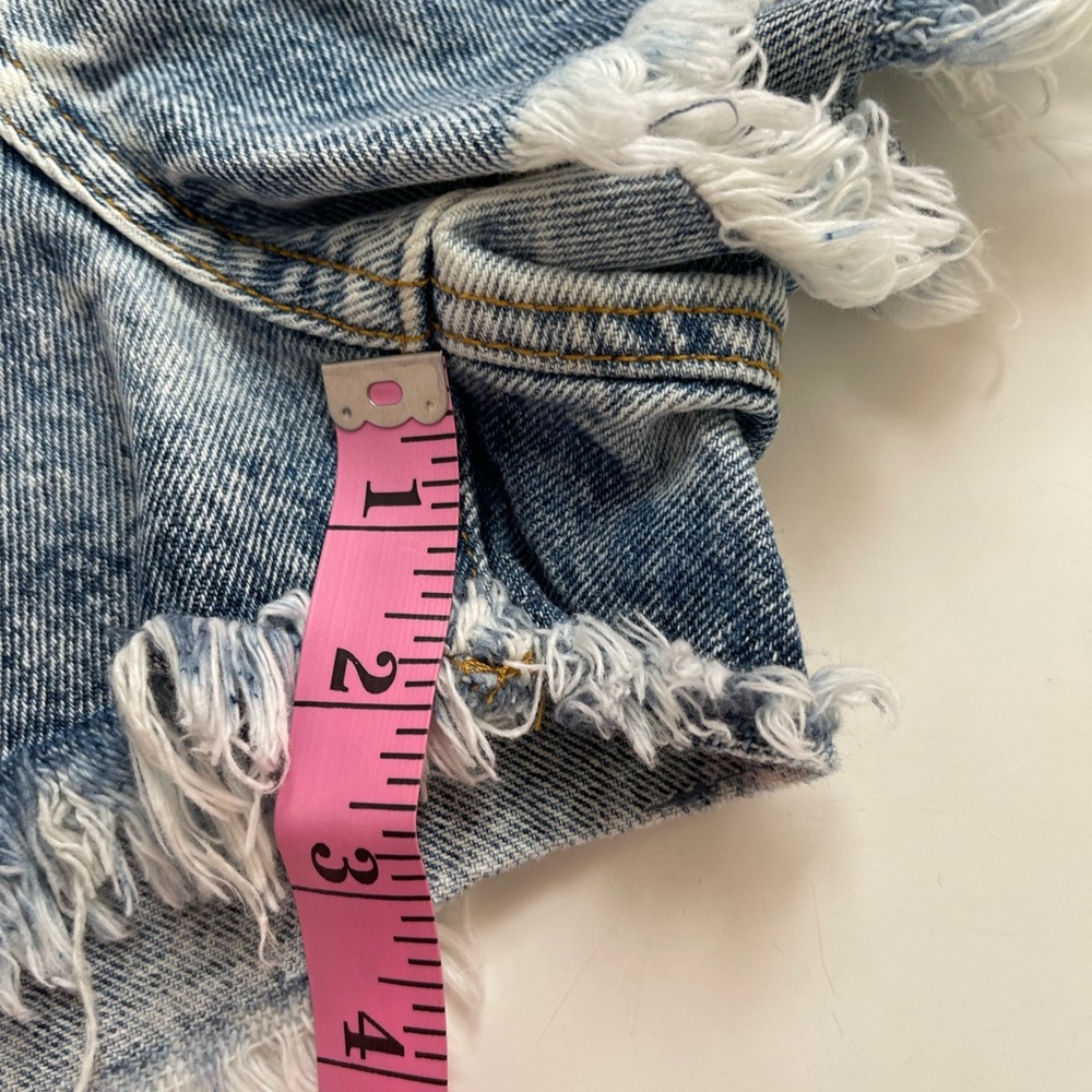 P A C S U N Hi-Rise Festival Acid Wash Raw Hem Jean Shorts Size 25 - Picture 10 of 13